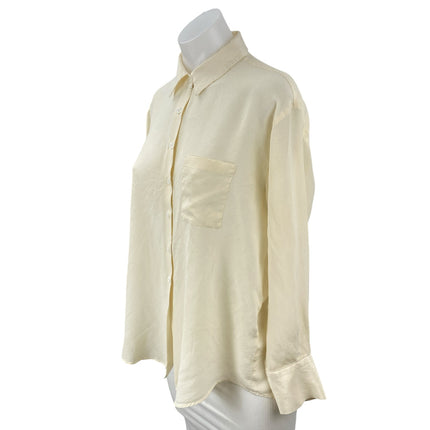 Zara Women's Yellow Chest Pocket Long Sleeve Button Down Blouse Shirt Top Size S