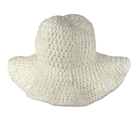 Women's White Knit Crochet Fluffy Handmade Minimalist Bucket Hat One Size