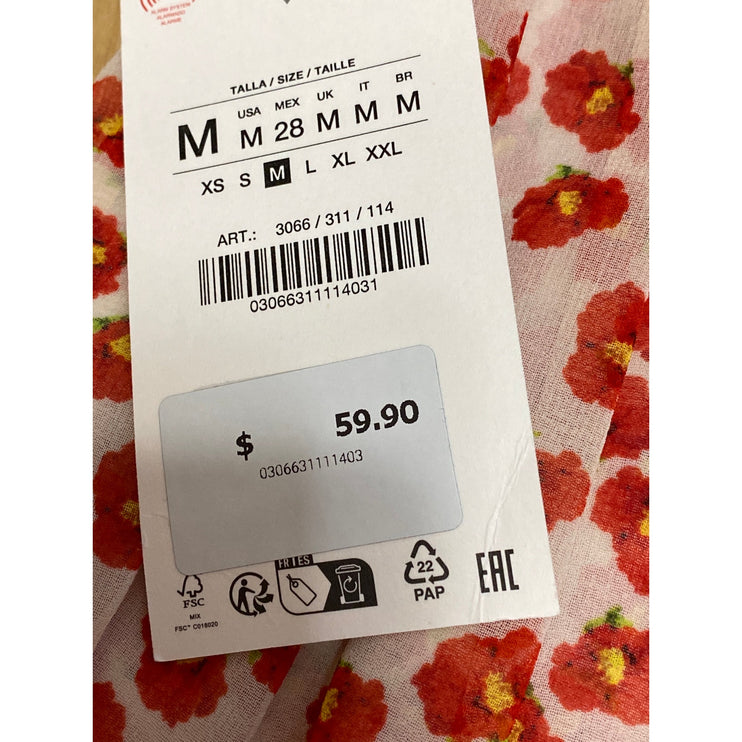 NEW Zara Red Floral Sleeveless V Neck Smocked Tiered Fit & Flare Mini Dress Sz M