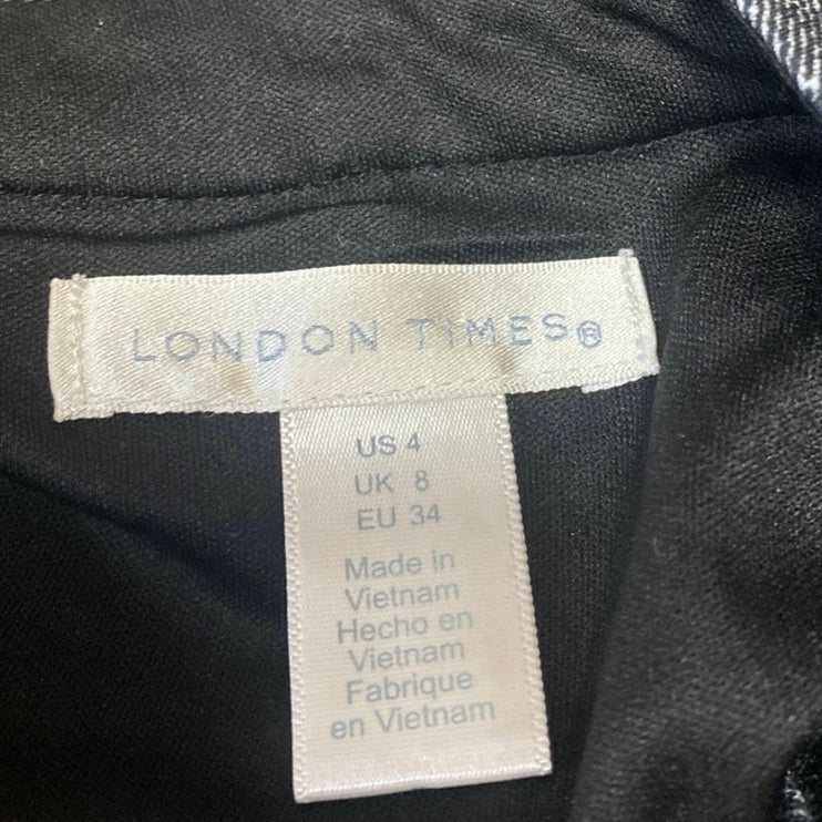 London Times Black Short Sleeve Round Neck Ruched T Shirt Mini Dress Size 4