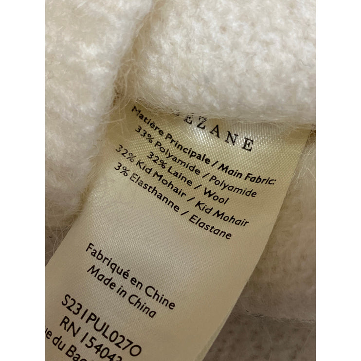 SEZANE Cinta Women's Cream Wool Gold Heart Long Sleeve Sweatshirt Sweater Top M