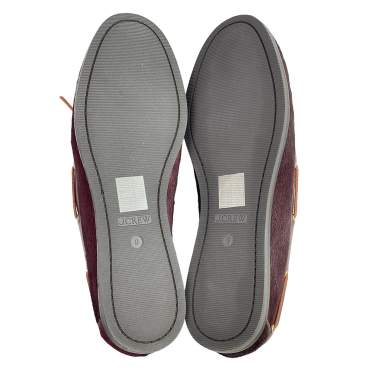 NEW J.Crew Haircalf Classic Womens Purple Leather Lace Up Flat Loafer Shoes Sz 9
