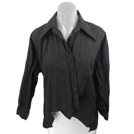 Amves Women's Black Asymmetric Button Down Long Sleeve Blouse Shirt Top Size S