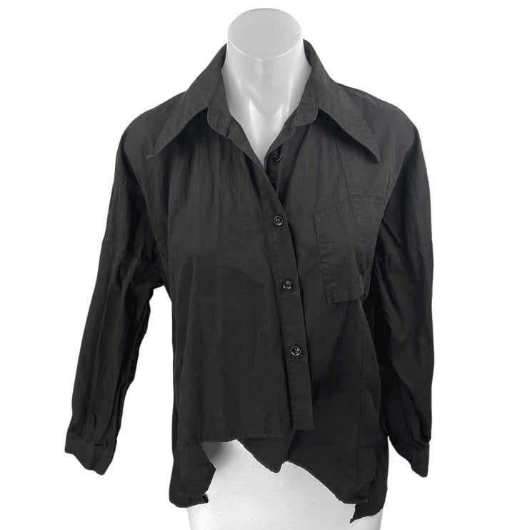 Amves Women's Black Asymmetric Button Down Long Sleeve Blouse Shirt Top Size S