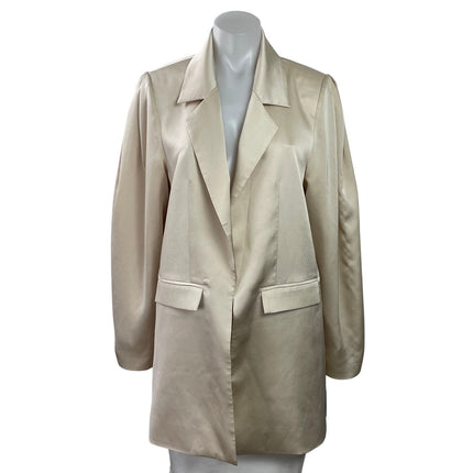 NEW Fame and Partners Cream Silk Satin Long Sleeve Midi Blazer Coat Jacket 4