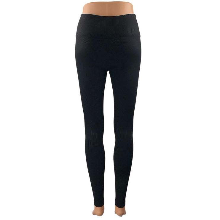 Years of Ours Black Ribbed Knit High Waisted Yoga Workout Athletic Leggings Sz M