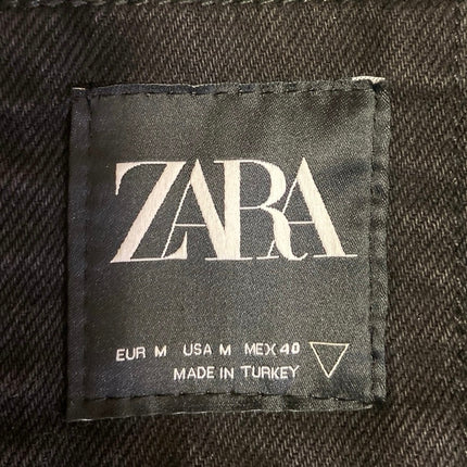 Zara Black Denim Graffiti Button Front Long Sleeve Ripped Distressed Jacket Sz M