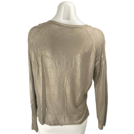 Zara Women's Beige Tan Metallic Long Sleeve Crew Neck Pullover Sweater Top Sz S