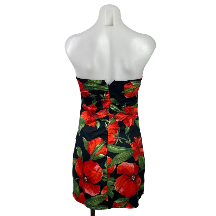 MNG by Mango Red Black Floral Sleeveless Strapless Bandeau Mini Tube Dress 2