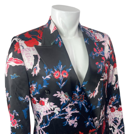 Asos Multicolor Floral Satin Notched Collar Long Sleeve Blazer Coat Jacket Sz 36