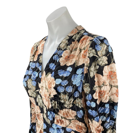 Rebecca Taylor Silk Rose Floral V Neck Long Sleeve Mini Flare A-Line Dress Sz 4