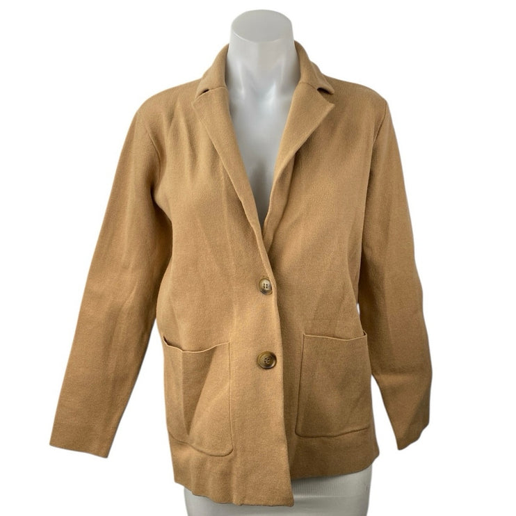 Ann Taylor Brown Tan Two Button Collared Long Sleeve Knit Blazer Coat Jacket XXS