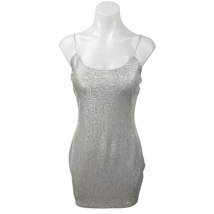Olive Tree Silver Metallic Sequin Scoop Sleeveless Cami Mini Bodycon Dress Sz S