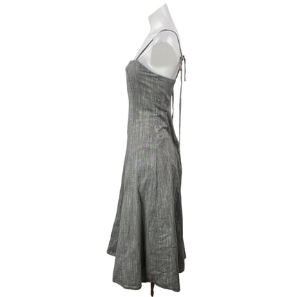 A Dong Silk Gray Sleeveless Tie Cami Square Neck A Line Fit & Flare Midi Dress S