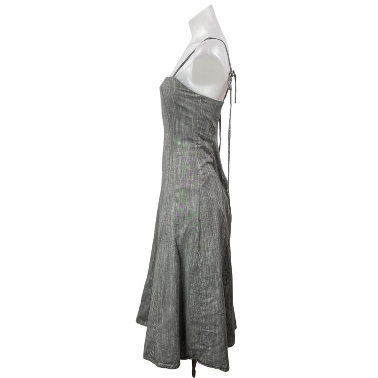 A Dong Silk Gray Sleeveless Tie Cami Square Neck A Line Fit & Flare Midi Dress S