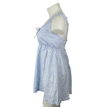 NEW Aerie Off Duty Blue Floral Embroidery Sleepwear Mini Tank Nightie Dress XL