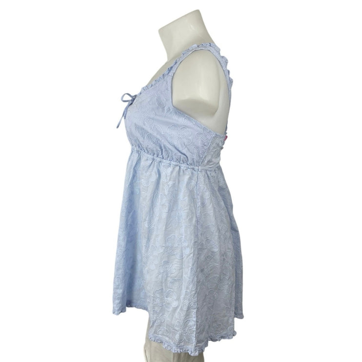 NEW Aerie Off Duty Blue Floral Embroidery Sleepwear Mini Tank Nightie Dress XL