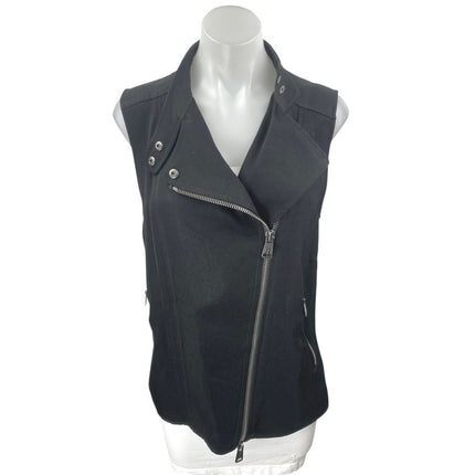 Club Monaco Black Sleeveless Asymmetric Zip Up Moto Biker Vest Jacket Top Size S