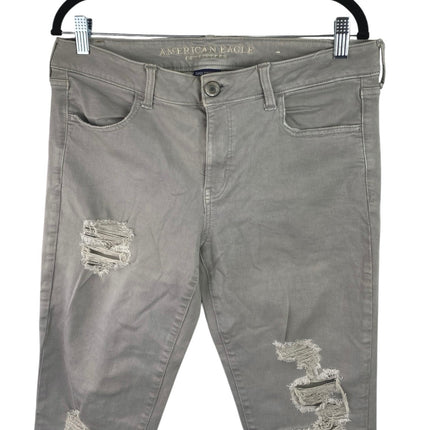 American Eagle Womens Gray Distressed Stretch Skinny Jegging Denim Jeans Size 14