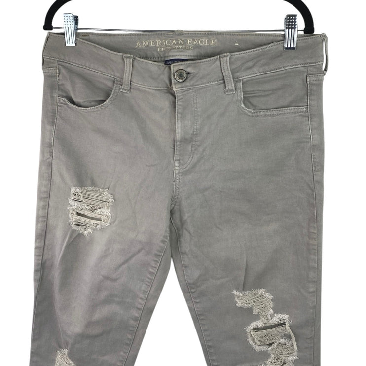 American Eagle Womens Gray Distressed Stretch Skinny Jegging Denim Jeans Size 14