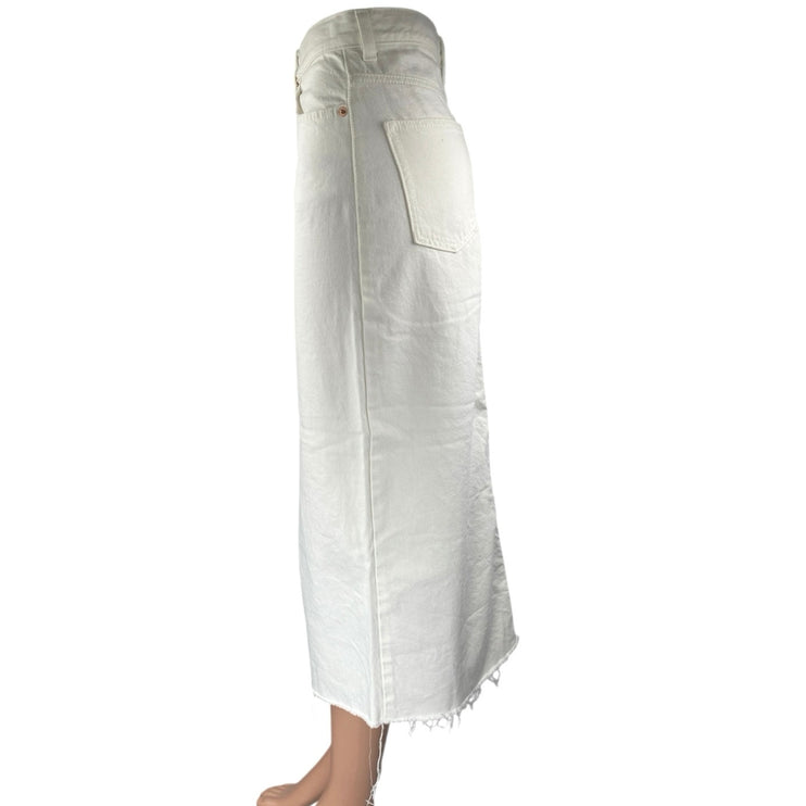 MNG Mango Anais White High Waisted Split Pencil Midi Denim Jean Skirt Size XS