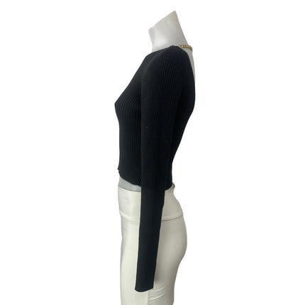 ASTR The Label Black Long Sleeves Ribbed Knit Open Back Chain Crop Sweater Top S