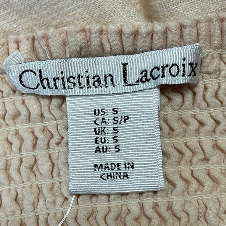Christian Lacroix Cream Linen Floral Scallop Sleeveless Fit & Flare Midi Dress S