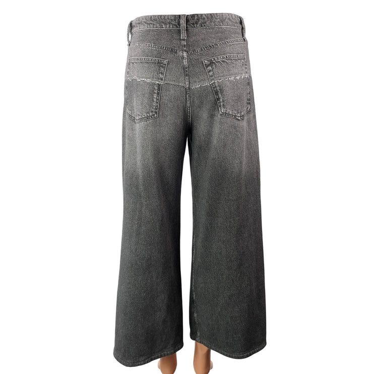 rag & bone Women's Gray Faded Relaxed Cropped Baggy Wide Leg Denim Jean Pants 27