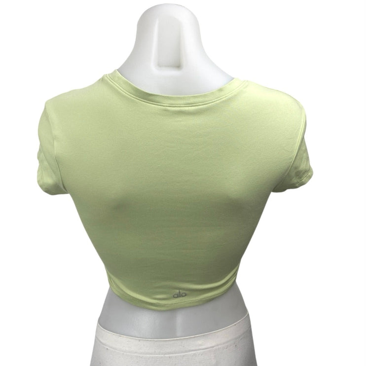 Alo Lime Green Short Sleeve Crew Neck Baby Tee T Shirt Yoga Athletic Crop Top S