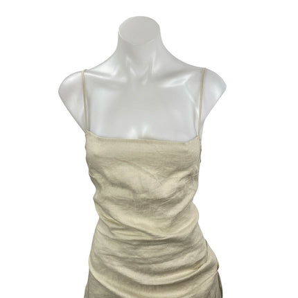 NA-KD Beige Cream Sleeveless Cami Tank Ruched Asymmetric Maxi Dress Size 10