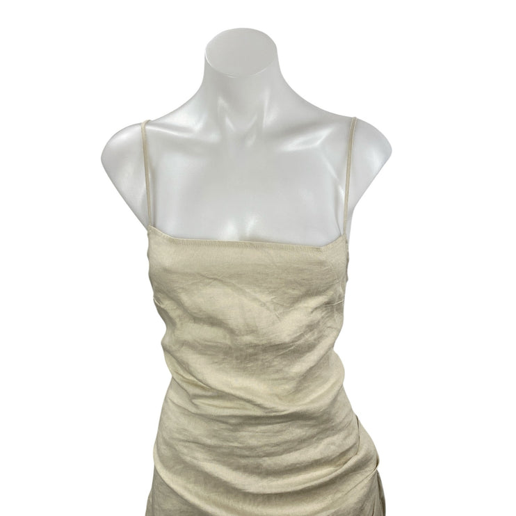 NA-KD Beige Cream Sleeveless Cami Tank Ruched Asymmetric Maxi Dress Size 10