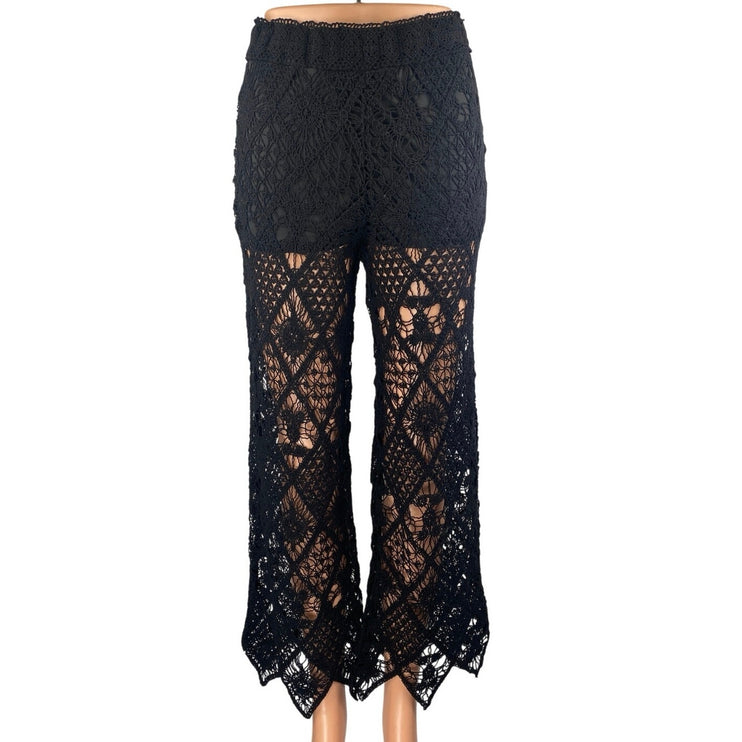 NEW Zara Black Crochet High Waist Sheer Wide Leg Cover Up Trousers Pants Size XS