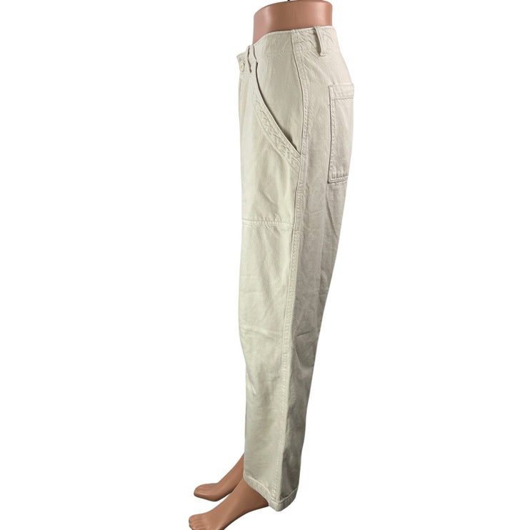 Zara White High Waisted Patch Pocket Wide Leg Utility Barrel Denim Jeans Pants L