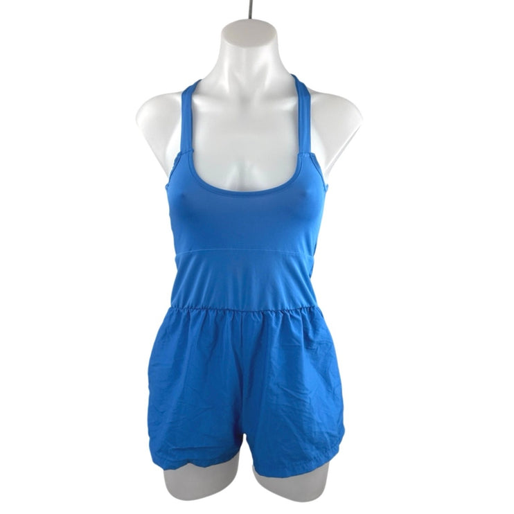 Women's Blue Sleeveless Cutout Scoop Neck Tennis Athletic Romper Shorts Size S