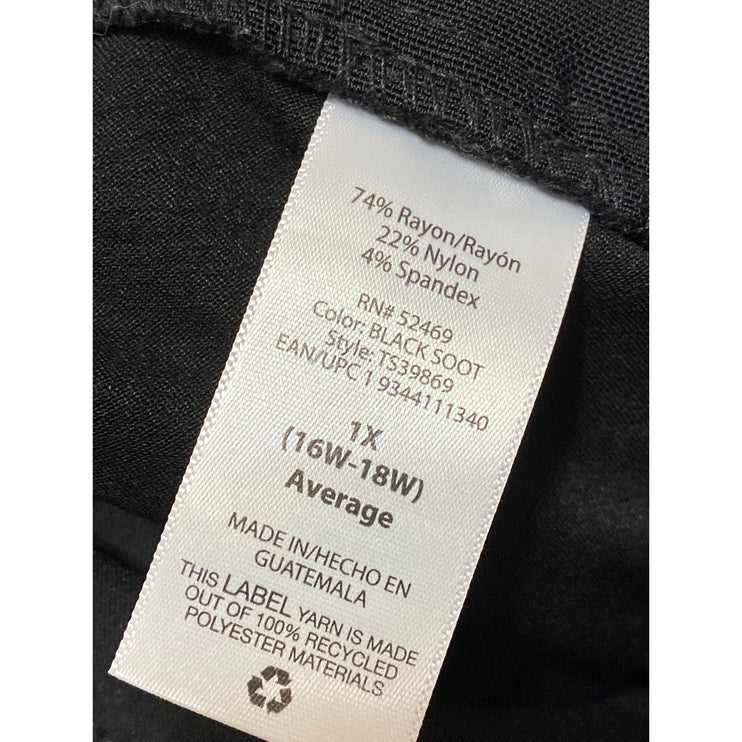 Terry & Sky Women's Black Pull On High Rise Elastic Straight Trousers Pants 1X