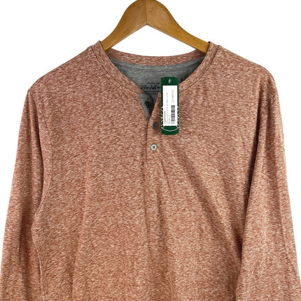 NEW Flag & Anthem Hollis Snowy Brown Stripe Henley Neck Long Sleeve Shirt Top L