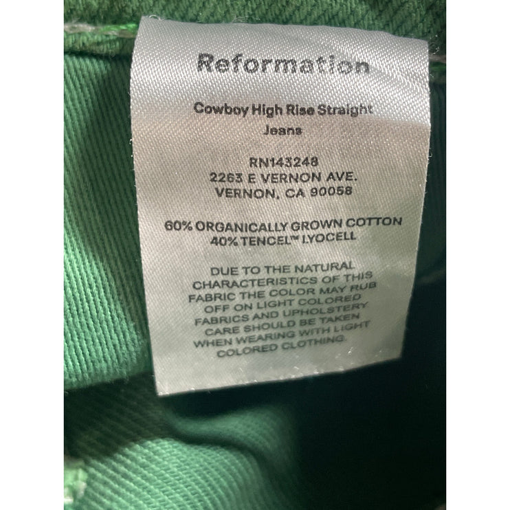 Reformation Jeans Green High Rise Barrel Wide Leg Carpenter Denim Jeans Pants 26