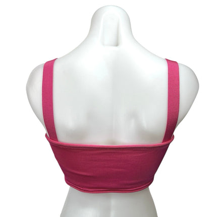 Nati Vozza Women's Pink Rib Knit Sleeveless Square Neck Pullover Crop Tank Top M