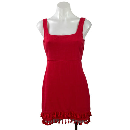Lulus Feel the Sunshine Red Sleeveless Tassel Square Neck Mini Bodycon Dress S