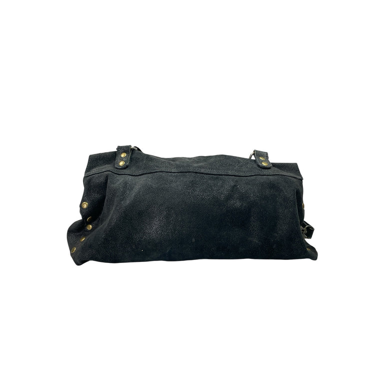 TUSCANY Womens Black Suede Leather Ajustable Crossbody Bag Handbag Purse