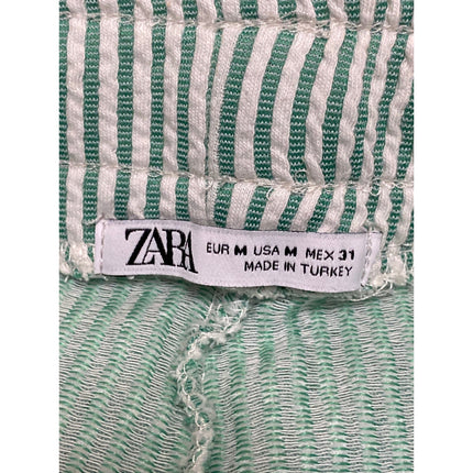Zara Women's Green Striped High Waisted Straight Bermuda Chino Shorts Size M