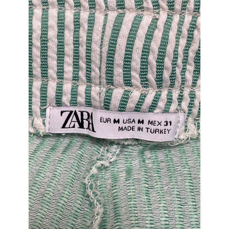 Zara Women's Green Striped High Waisted Straight Bermuda Chino Shorts Size M