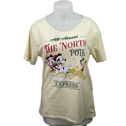 Disney Mickey & Friends Women's Cream Short Sleeve Graphic Tee T-shirt Top Sz L