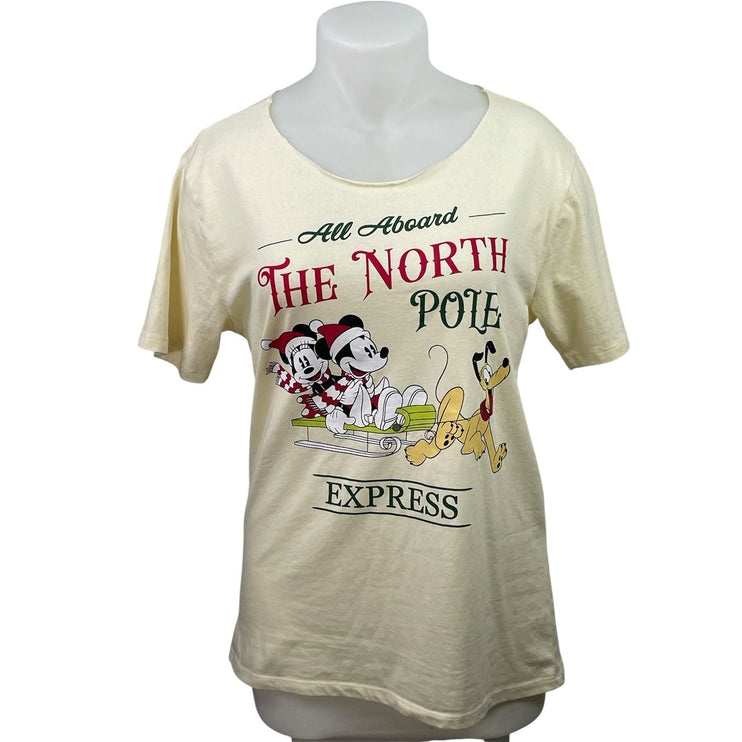 Disney Mickey & Friends Women's Cream Short Sleeve Graphic Tee T-shirt Top Sz L
