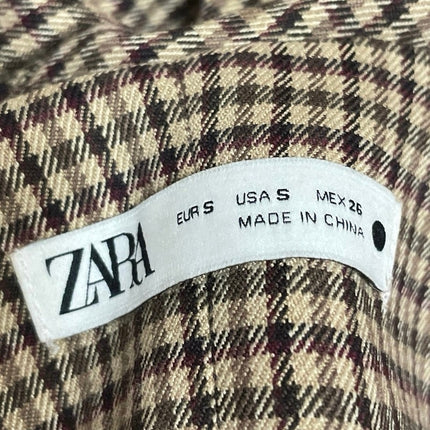 Zara Women's Brown Houndstooth High Waisted Straight Leg Dress Trousers Pants S