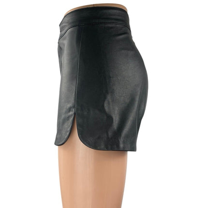 Women's Black Faux Vegan Leather High Waist Straight Leg Casual Shorts Size XS