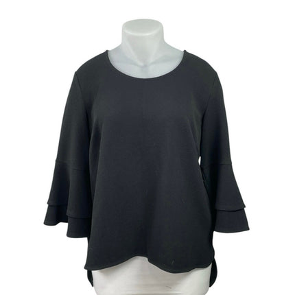 Eloquii Women's Black Crew Neck Tiered Flounce Bell Sleeve Flowy Blouse Top 16