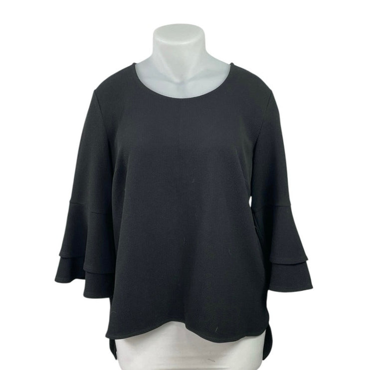 Eloquii Women's Black Crew Neck Tiered Flounce Bell Sleeve Flowy Blouse Top 16