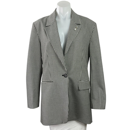 Zara Black White Gingham Plaid Checkered Long Sleeves Blazer Coat Jacket Size M