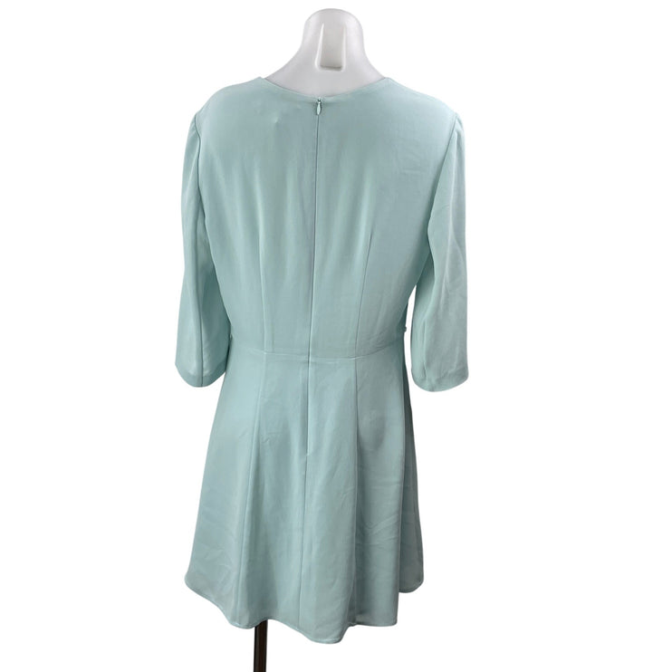 BOSS Hugo Boss Blue 3/4 Sleeve Pleated Plisse Crew Neck A Line Mini Dress Size M